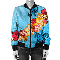 Hawaiian Ocean Turtle Plumeria And Hibiscus Polynesian Bomber Jacket - AH - Polynesian Pride