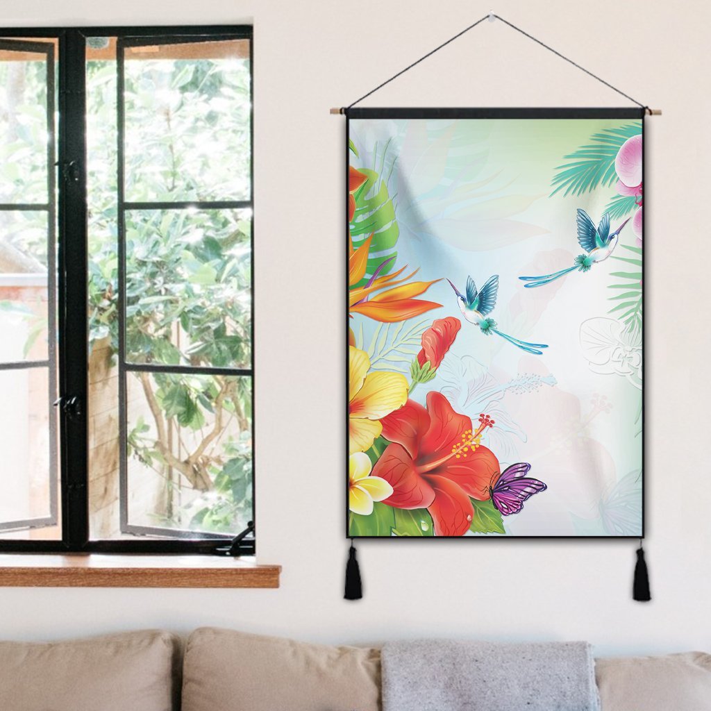 Hawaiian Orchids Strelitzia Hibiscus Plumeria Hummingbirds Polynesian Hanging Poster - AH - Polynesian Pride