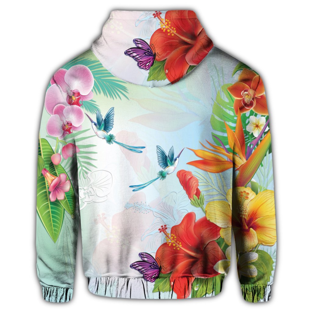 Hawaiian Orchids Strelitzia Hibiscus Plumeria Hummingbirds Polynesian Zip Hoodie - Polynesian Pride