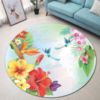 Hawaiian Orchids Strelitzia Hibiscus Plumeria Hummingbirds Polynesian Round Carpet - AH - Polynesian Pride