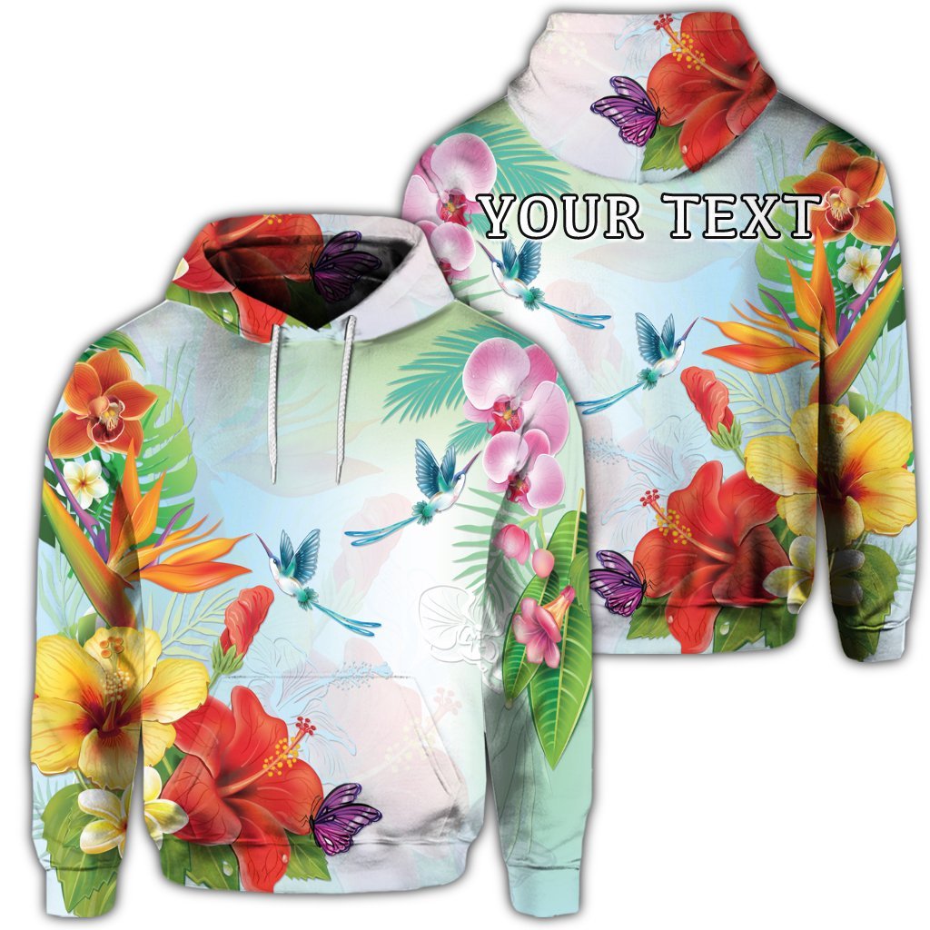 Custom Hawaiian Orchids Strelitzia Hibiscus Plumeria Hummingbirds Polynesian Hoodie Unisex Art - Polynesian Pride