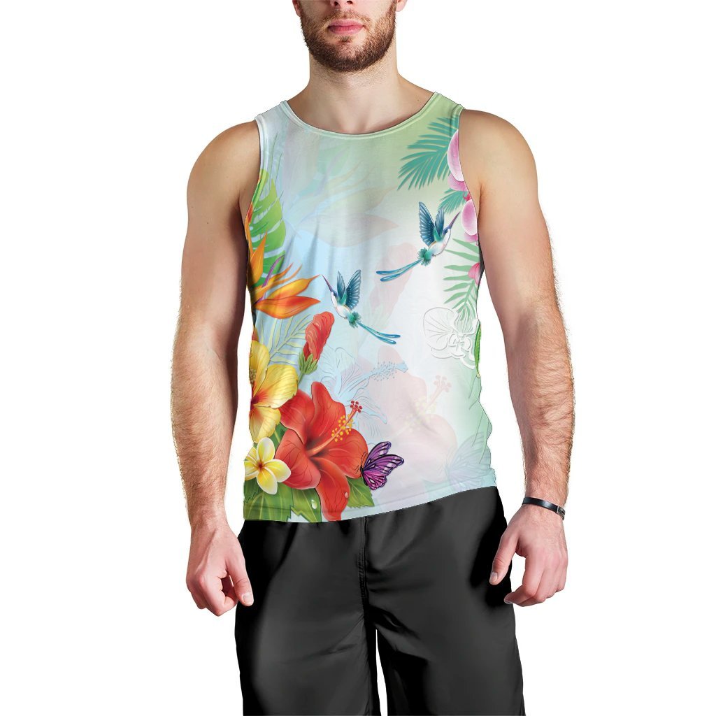 Hawaiian Orchids Strelitzia Hibiscus Plumeria Hummingbirds Polynesian Tank Top - AH Black - Polynesian Pride