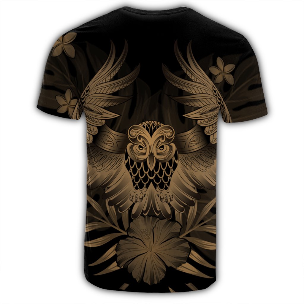 Hawaiian Owl Hibiscus Plumeria Polynesian T Shirt Gold AH - Polynesian Pride
