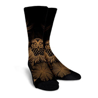 Hawaiian Owl Hibiscus Plumeria Polynesian Crew Socks - Gold - AH - Polynesian Pride