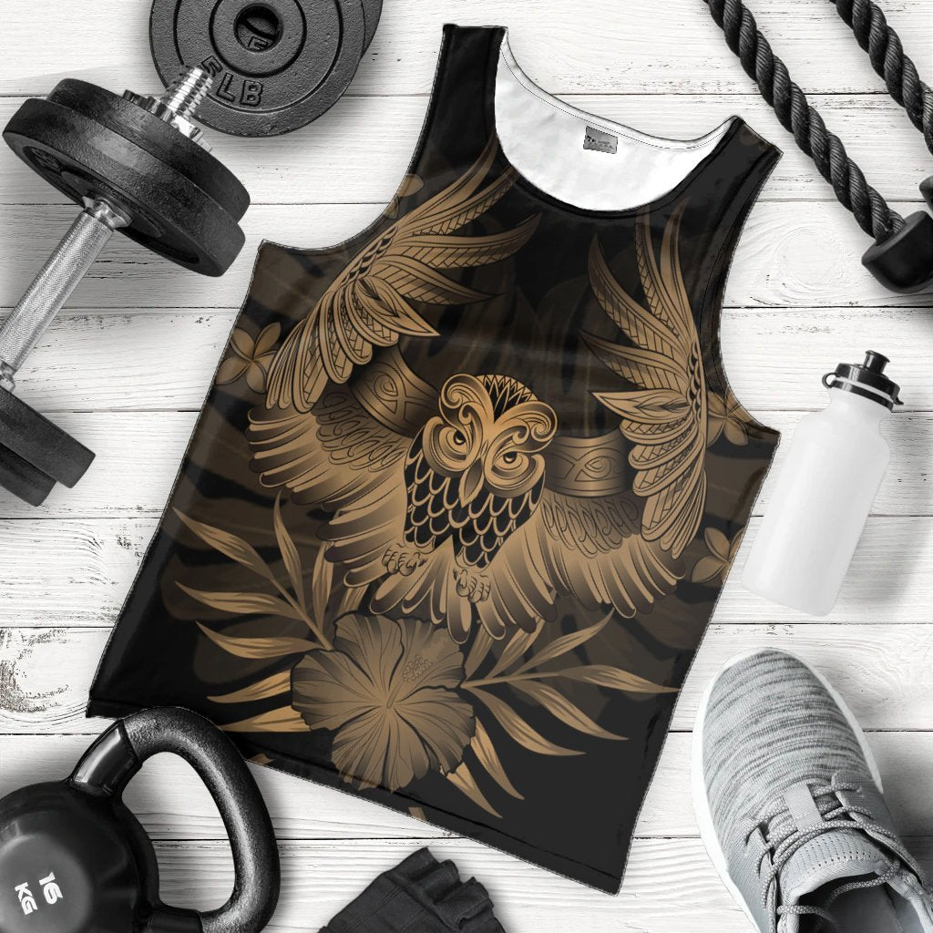 Hawaiian Owl Hibiscus Plumeria Polynesian Tank Top - Gold - AH - Polynesian Pride