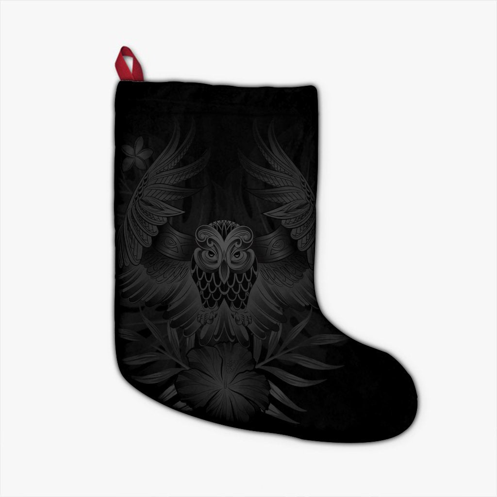 Hawaiian Owl Hibiscus Plumeria Polynesian Christmas Stocking - Gray - AH Christmas Stocking 26 X 42 cm Black - Polynesian Pride