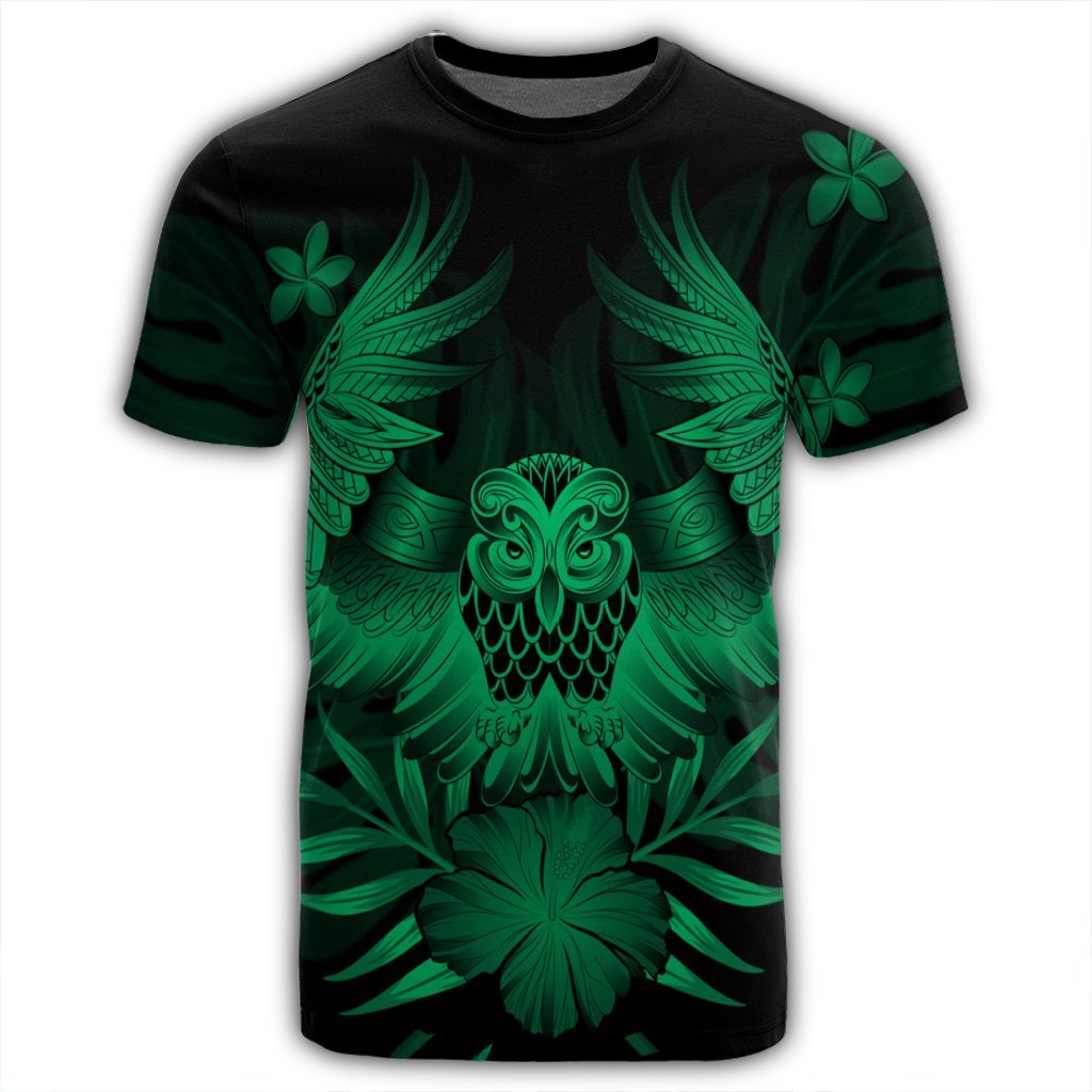 Hawaiian Owl Hibiscus Plumeria Polynesian T Shirt Green AH - Polynesian Pride