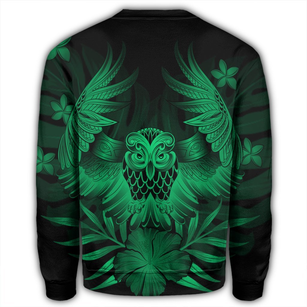 Hawaiian Owl Hibiscus Plumeria Polynesian Sweatshirt - Green - AH - Polynesian Pride