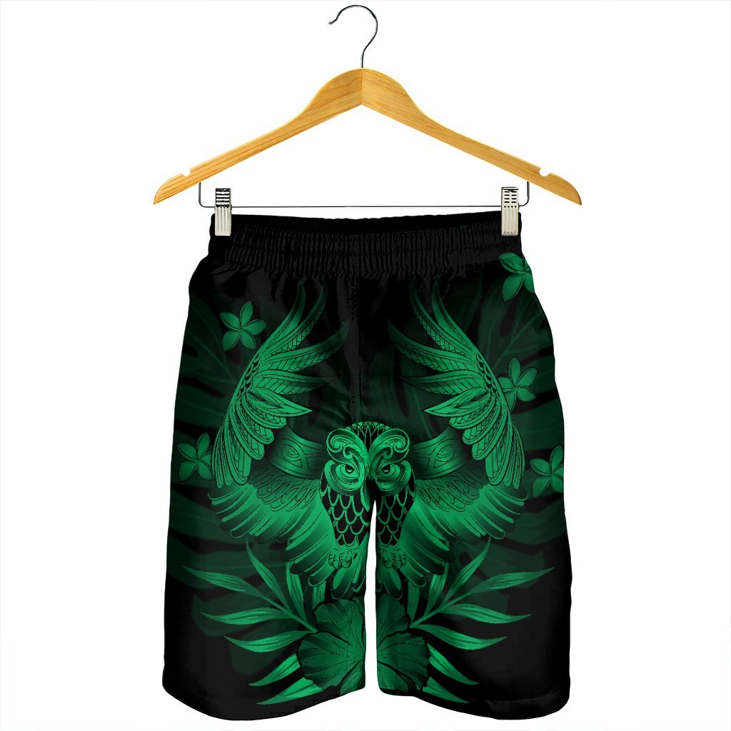 Hawaiian Owl Hibiscus Plumeria Polynesian Men's Shorts - Green - AH - Polynesian Pride