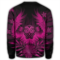 Hawaiian Owl Hibiscus Plumeria Polynesian Sweatshirt - Pink - AH - Polynesian Pride