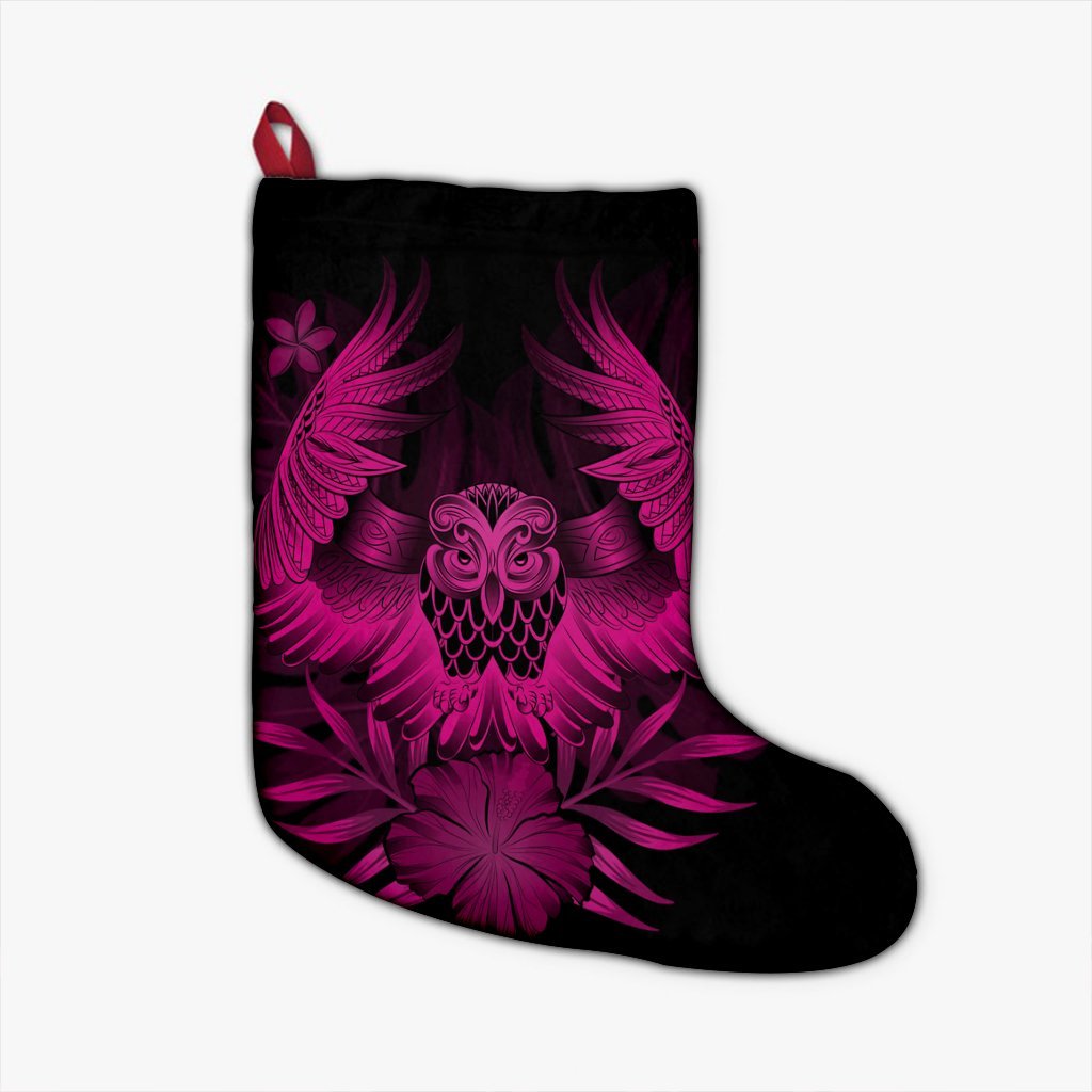 Hawaiian Owl Hibiscus Plumeria Polynesian Christmas Stocking - Pink - AH Christmas Stocking 26 X 42 cm Black - Polynesian Pride