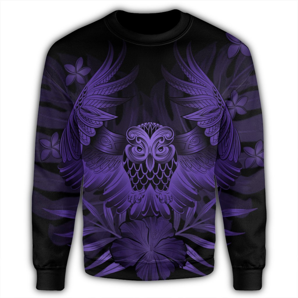 Hawaiian Owl Hibiscus Plumeria Polynesian Sweatshirt - Purple - AH - Polynesian Pride