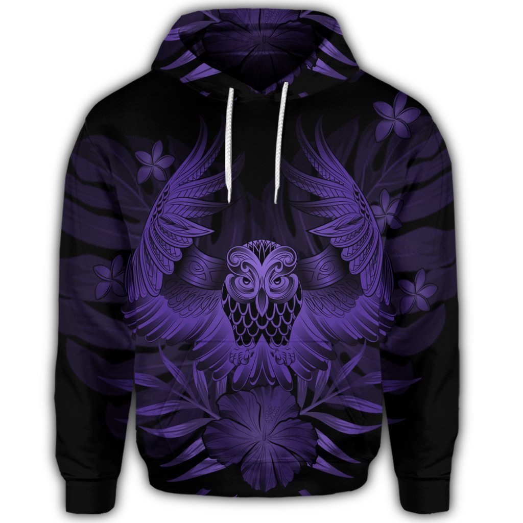 Hawaiian Owl Hibiscus Plumeria Polynesian Hoodie Purple - Polynesian Pride