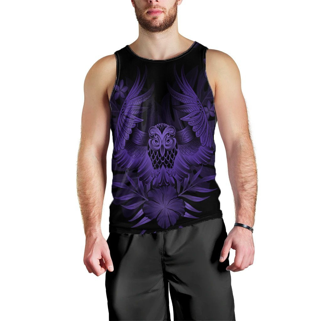 Hawaiian Owl Hibiscus Plumeria Polynesian Tank Top - Purple - AH Black - Polynesian Pride
