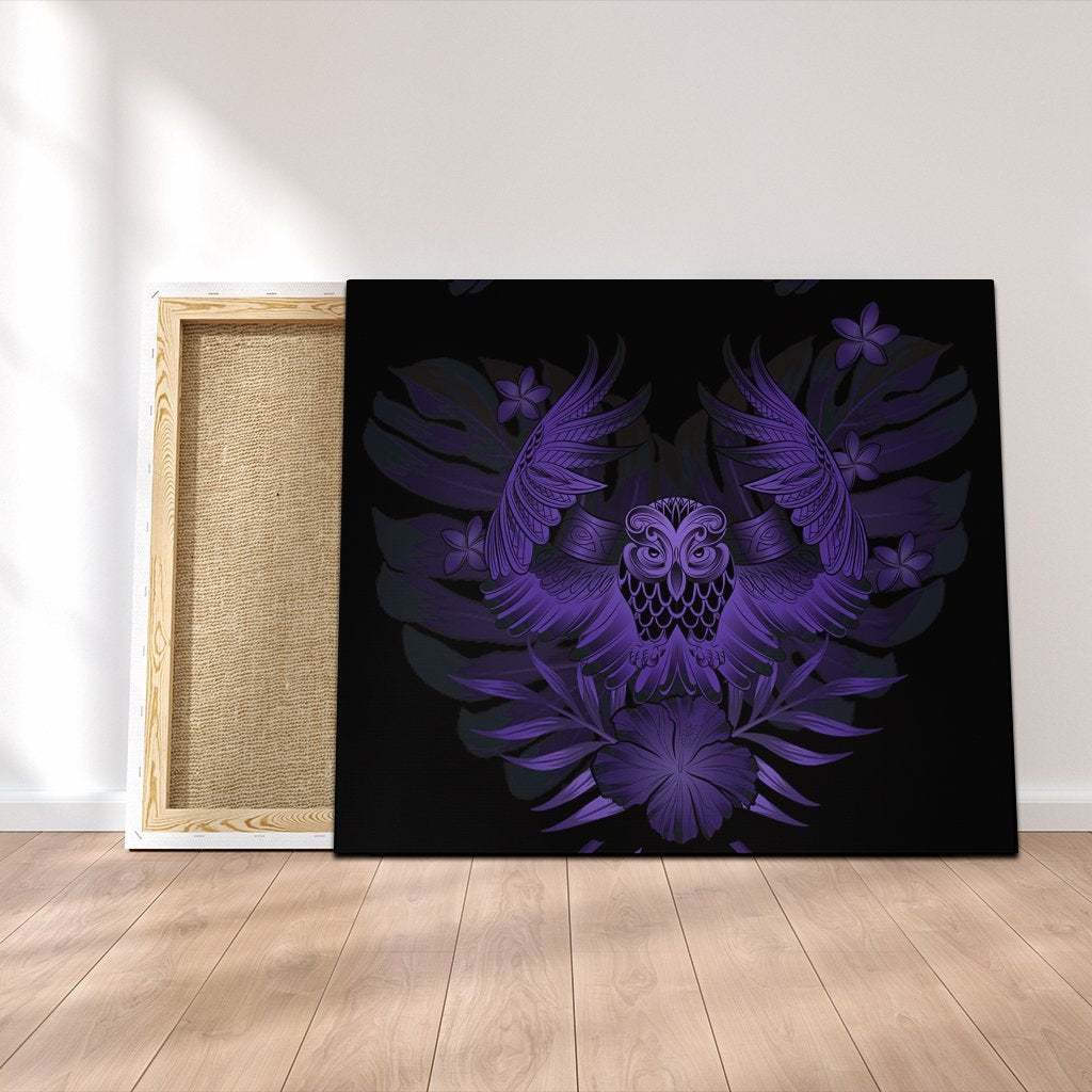 Hawaiian Owl Hibiscus Plumeria Polynesian Canvas - Purple - AH Canvas Poly-cotton - Polynesian Pride