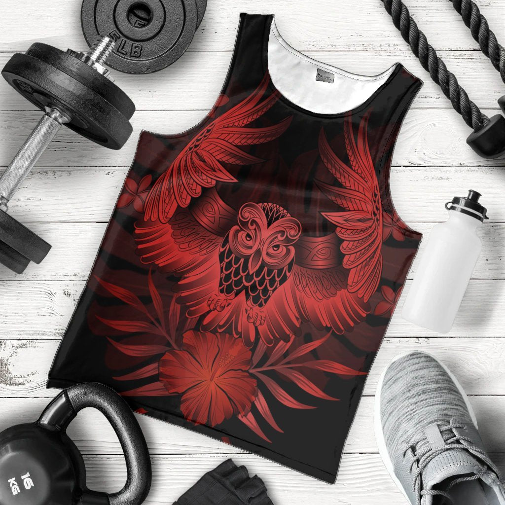 Hawaiian Owl Hibiscus Plumeria Polynesian Tank Top - Red - AH - Polynesian Pride