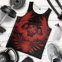 Hawaiian Owl Hibiscus Plumeria Polynesian Tank Top - Red - AH - Polynesian Pride