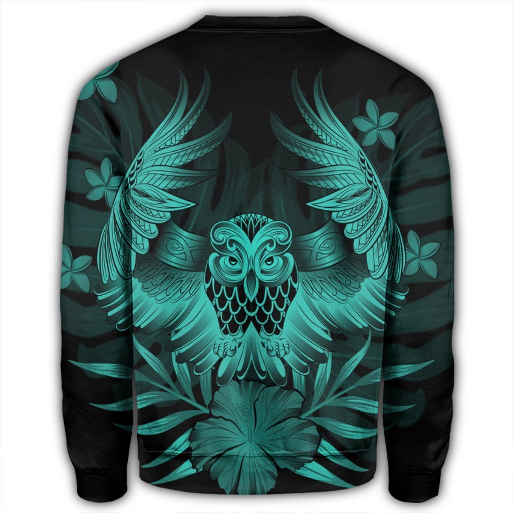 Hawaiian Owl Hibiscus Plumeria Polynesian Sweatshirt - Turquoise - AH - Polynesian Pride