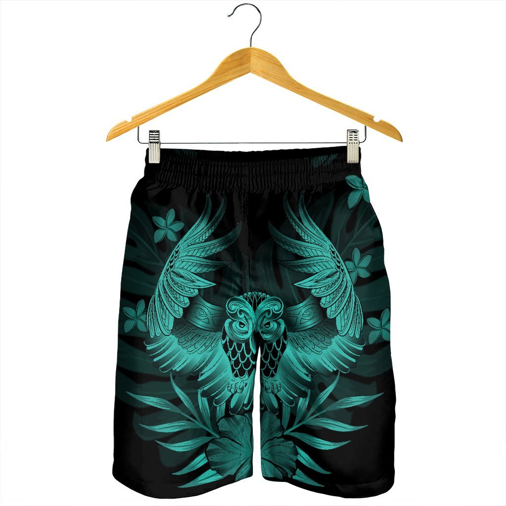 Hawaiian Owl Hibiscus Plumeria Polynesian Men's Shorts - Turquoise - AH - Polynesian Pride