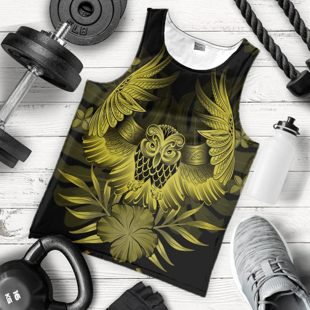 Hawaiian Owl Hibiscus Plumeria Polynesian Tank Top - Yellow - AH - Polynesian Pride