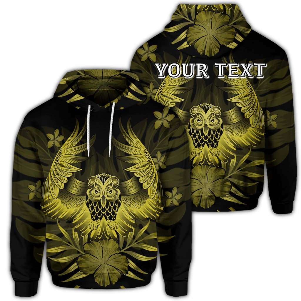 Custom Hawaiian Owl Hibiscus Plumeria Polynesian Hoodie Yellow Unisex Art - Polynesian Pride