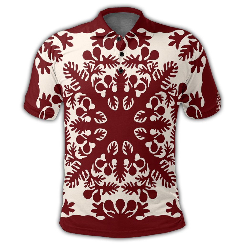 Hawaiian Palm Tree Quilt Tradition Red Polo Shirt - Polynesian Pride