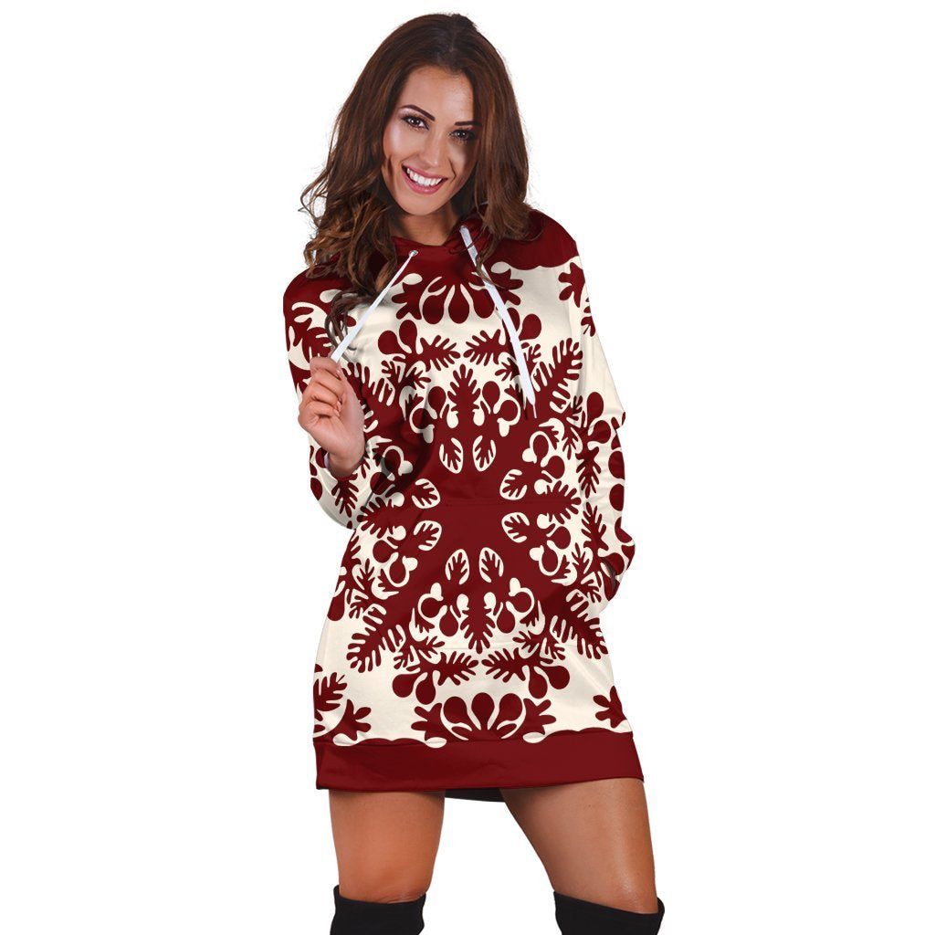 Hawaiian Palm Tree Quilt Tradition Red Hoodie Dress - AH - Polynesian Pride