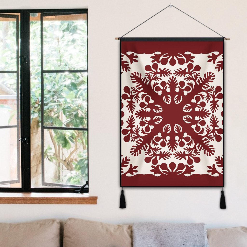 Hawaiian Palm Tree Quilt Tradition Red Hanging Poster - AH - Polynesian Pride