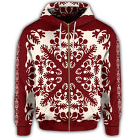 Hawaiian Palm Tree Quilt Tradition Red Zip Hoodie - Polynesian Pride