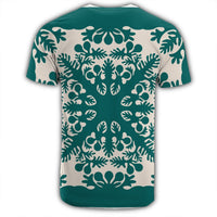 Hawaiian Palm Tree Quilt Tradition Turquoise T Shirt AH - Polynesian Pride