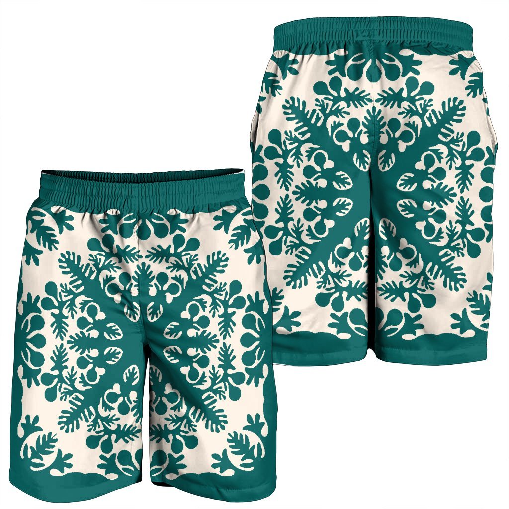 Hawaiian Palm Tree Quilt Tradition Turquoise Men's Shorts - AH - Polynesian Pride