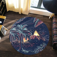 Hawaiian Palm Tree Volcano Night On The Land Round Carpet - AH - Polynesian Pride