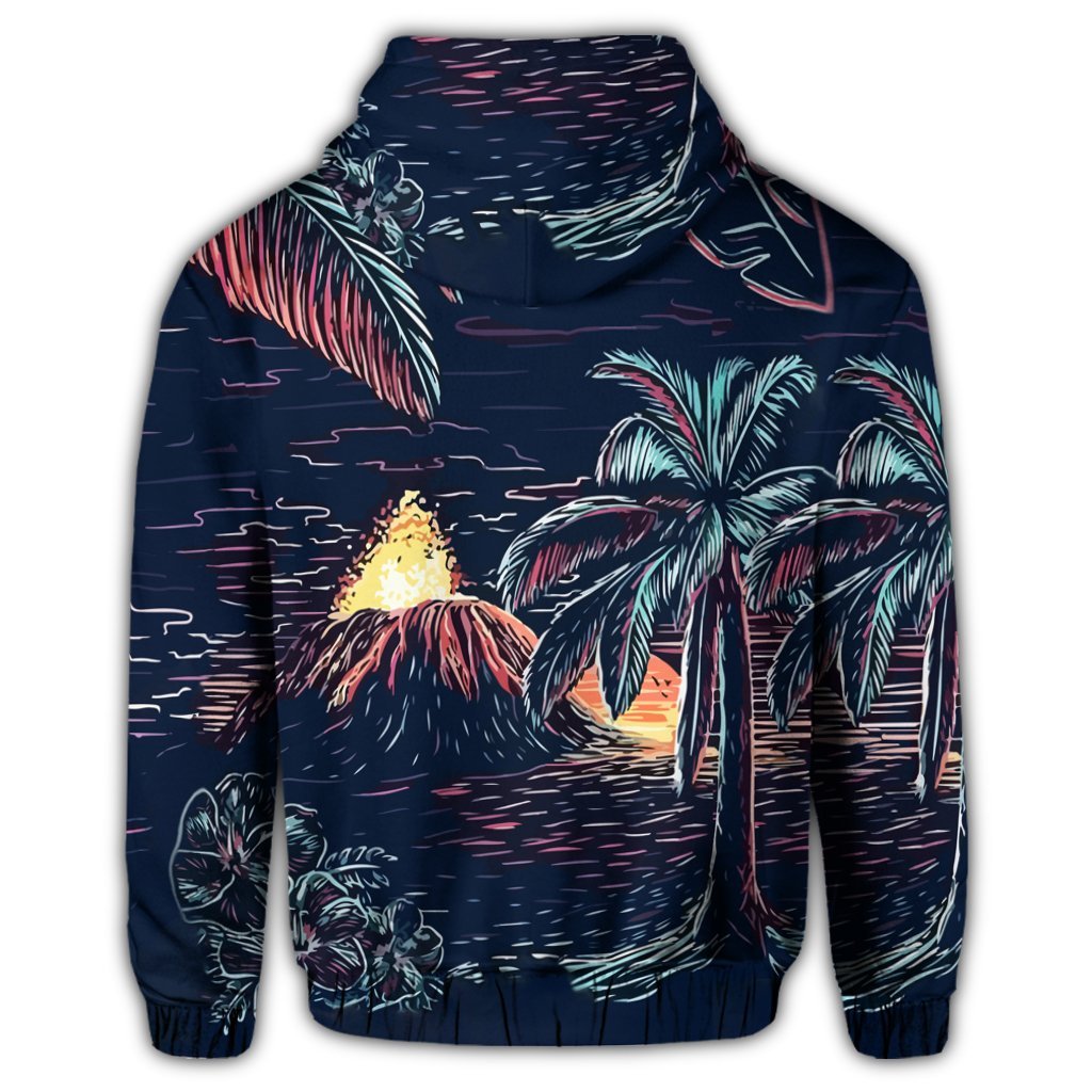 Hawaiian Palm Tree Volcano Night On The Land Zip Hoodie - Polynesian Pride