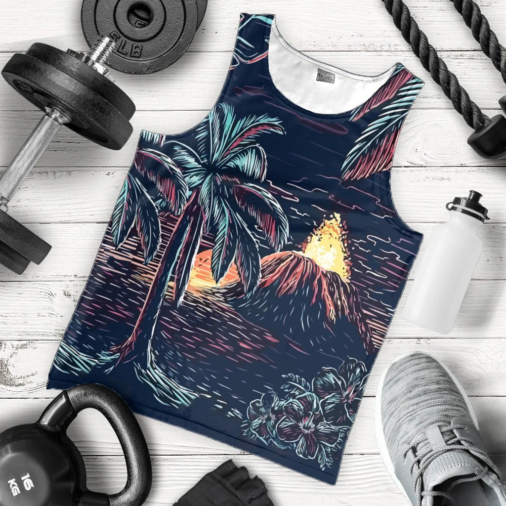 Hawaiian Palm Tree Volcano Night On The Land Tank Top - AH - Polynesian Pride