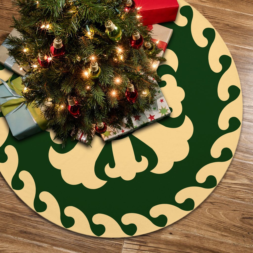 Hawaiian Pattern Lily Polynesian Tree Skirt - Green Beige - AH 85x85 cm Green Tree Skirt - Polynesian Pride