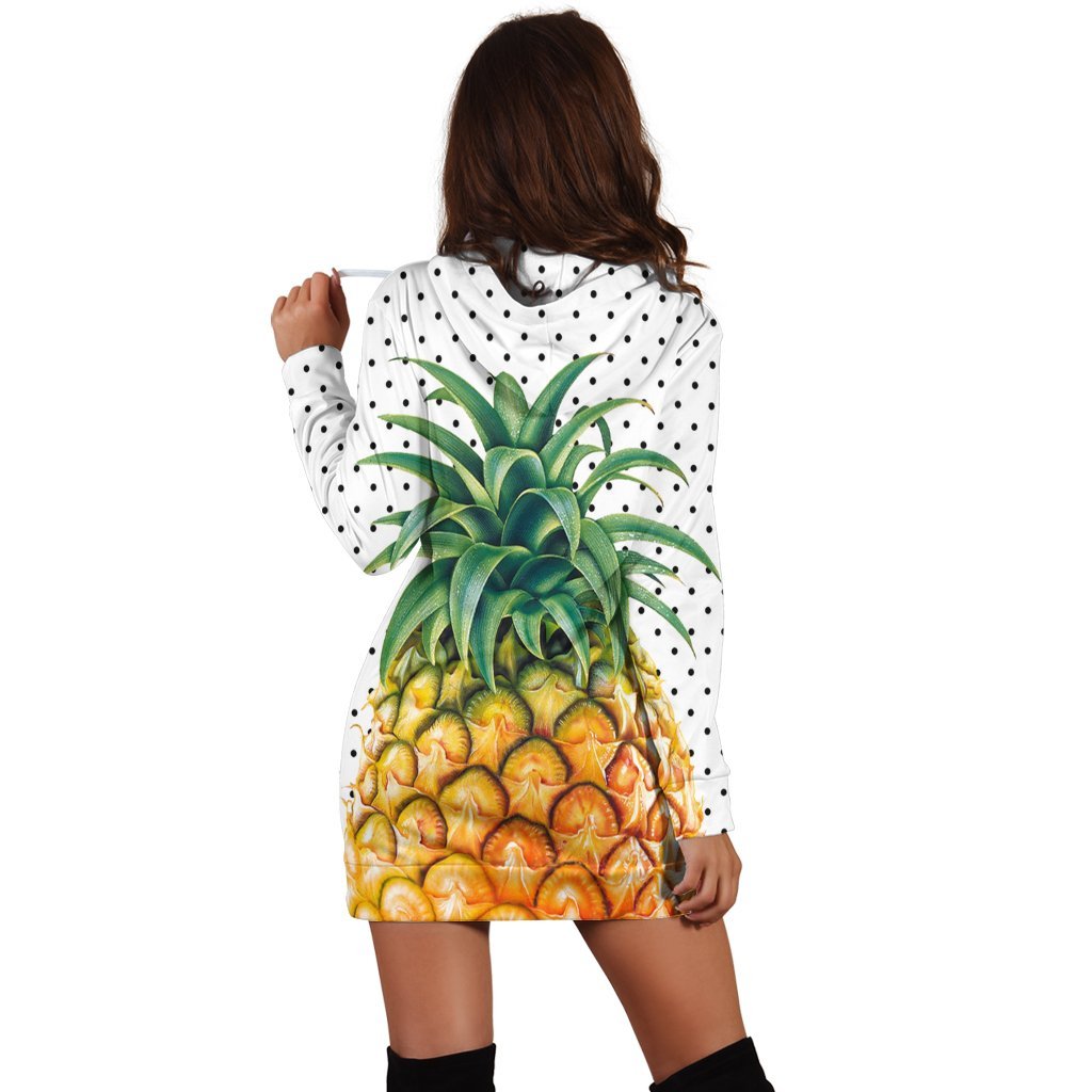 Hawaiian Pineapple Polka Dots Background Polynesian Hoodie Dress - AH - Polynesian Pride