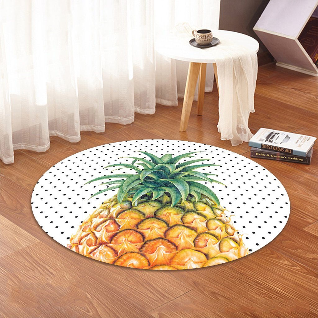 Hawaiian Pineapple Polka Dots Background Polynesian Round Carpet - AH - Polynesian Pride