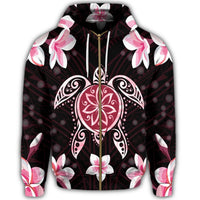 Hawaiian Pinky Turtle Plumeria Zip Hoodie - Polynesian Pride