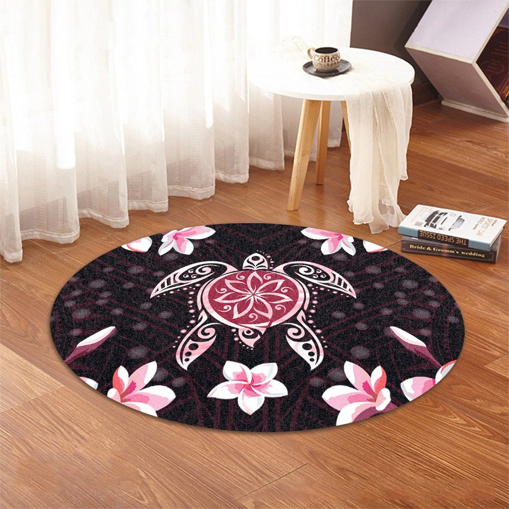 Hawaiian Pinky Turtle Plumeria Round Carpet AH - Polynesian Pride