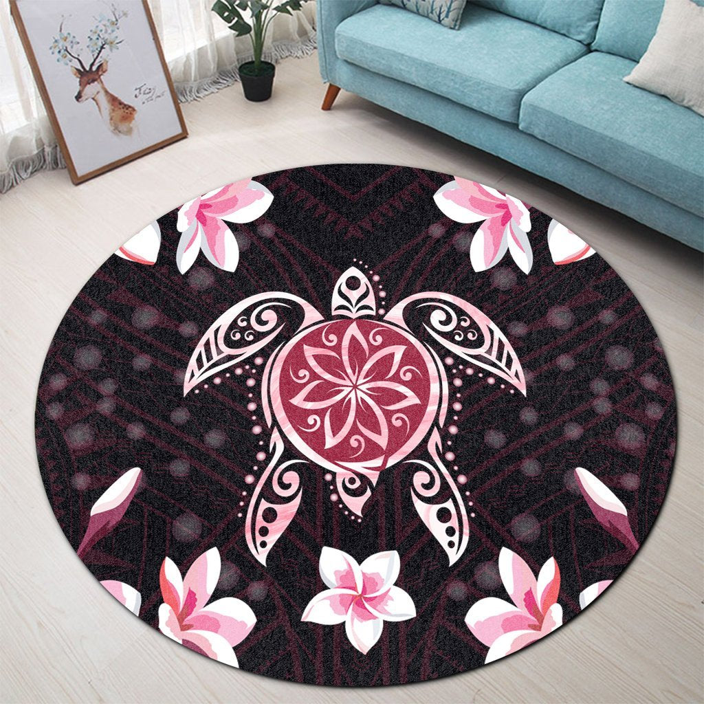Hawaiian Pinky Turtle Plumeria Round Carpet AH - Polynesian Pride