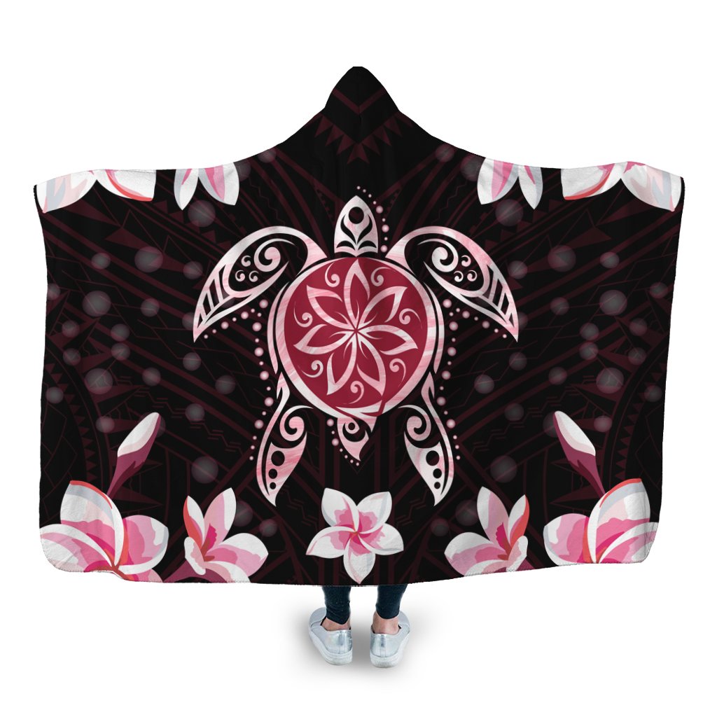 Hawaiian Pinky Turtle Plumeria Hooded Blanket AH Hooded Blanket White - Polynesian Pride