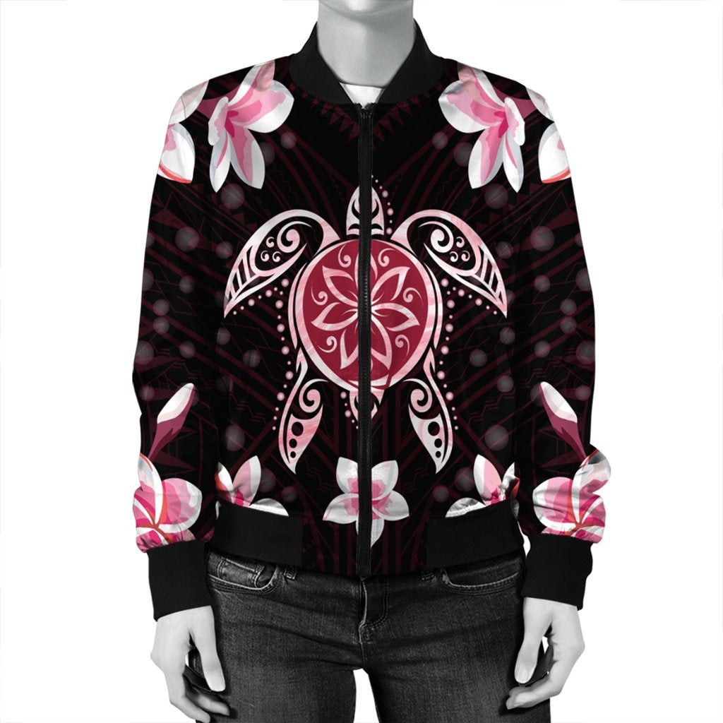 Hawaiian Pinky Turtle Plumeria Bomber Jacket AH - Polynesian Pride
