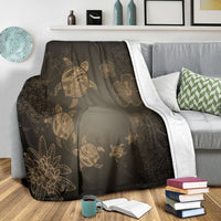 Hawaiian Plumeria Hibiscus Turtle Under Sea Polynesian Premium Blankets Gold AH - Polynesian Pride