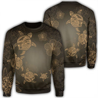 Hawaiian Plumeria Hibiscus Turtle Under Sea Polynesian Sweatshirt Gold AH Unisex Black - Polynesian Pride