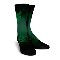 Hawaiian Plumeria Hibiscus Turtle Under Sea Polynesian Crew Socks Green AH - Polynesian Pride