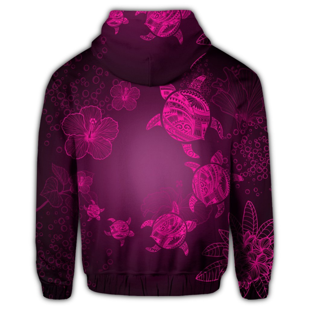 Hawaiian Plumeria Hibiscus Turtle Under Sea Polynesian Zip Hoodie Pink - Polynesian Pride