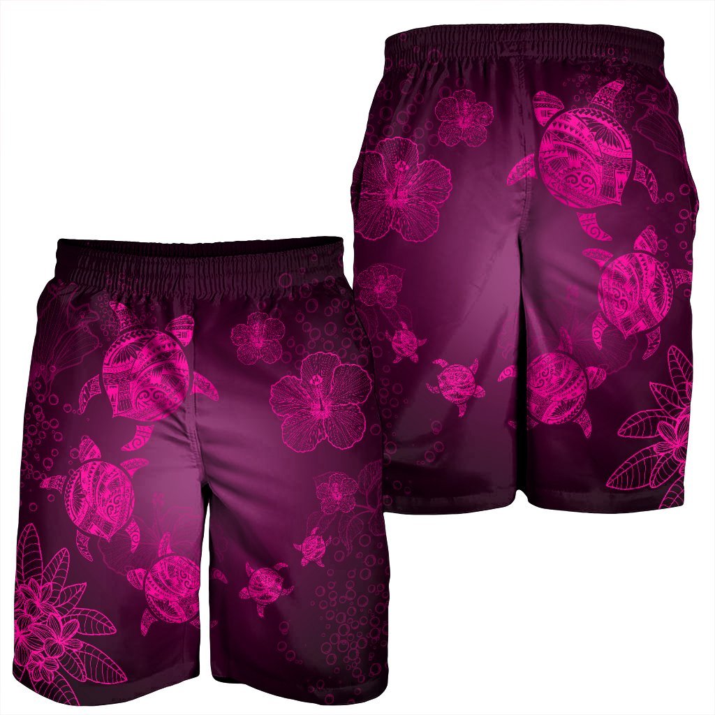 Hawaiian Plumeria Hibiscus Turtle Under Sea Polynesian Men's Shorts Pink AH - Polynesian Pride