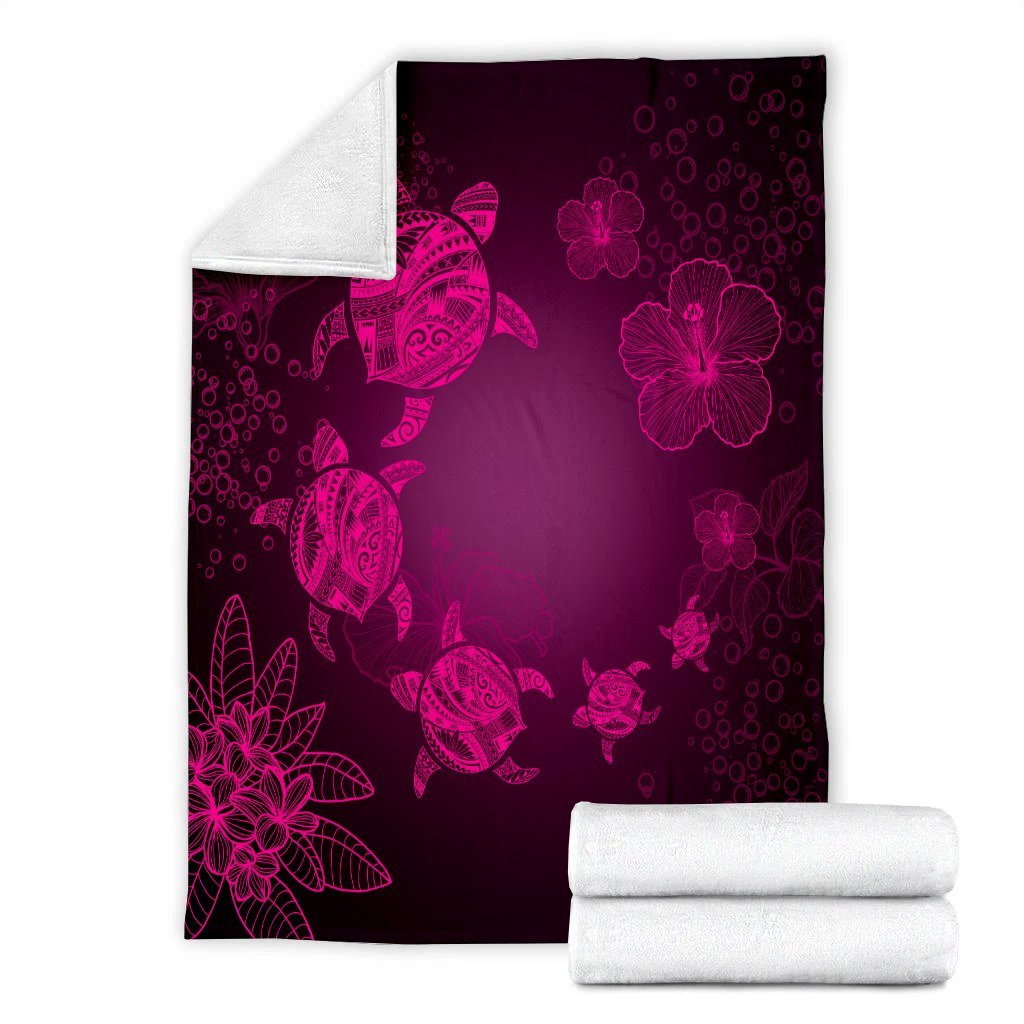 Hawaiian Plumeria Hibiscus Turtle Under Sea Polynesian Premium Blankets Pink AH - Polynesian Pride