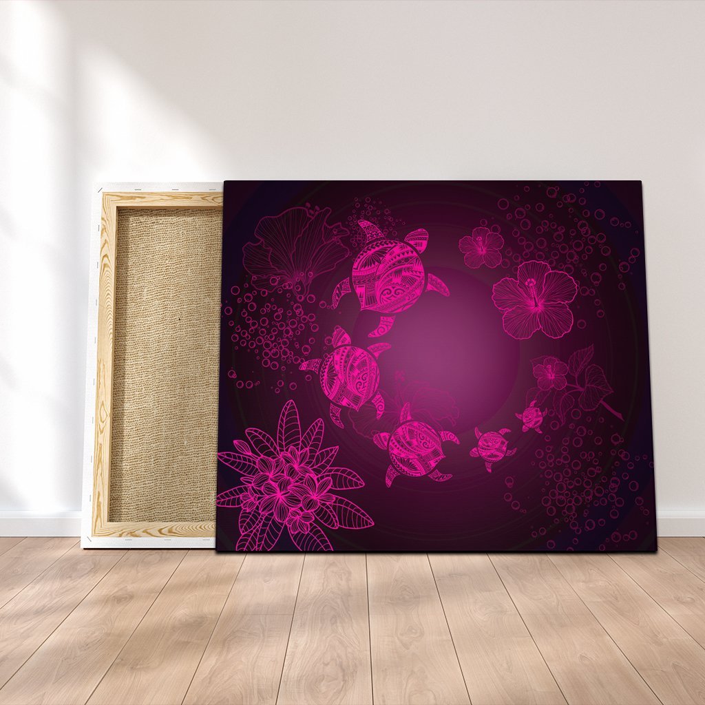 Hawaiian Plumeria Hibiscus Turtle Under Sea Polynesian Canvas Pink AH Canvas Poly-cotton - Polynesian Pride