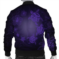 Hawaiian Plumeria Hibiscus Turtle Under Sea Polynesian Bomber Jacket Purple AH - Polynesian Pride